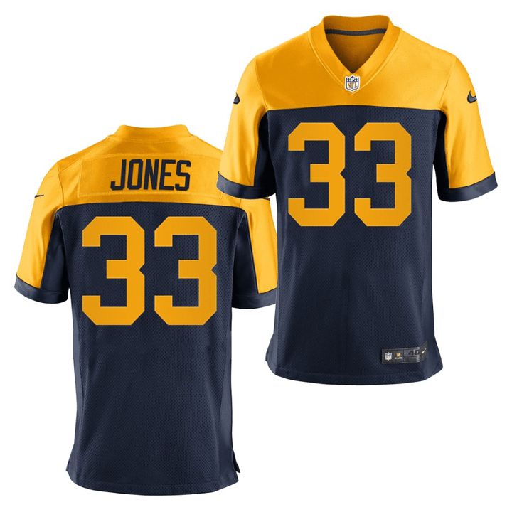 Men Green Bay Packers 33 Aaron Jones Nike Navy 100th Throwback Game NFL Jersey